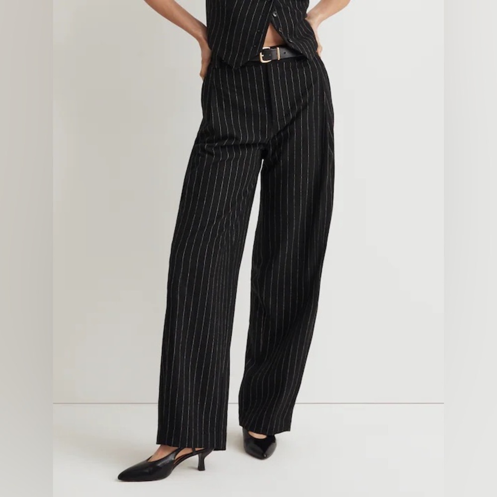 Madewell  High-Rise Cargo Pants in Pinstripe Almost Black NWT